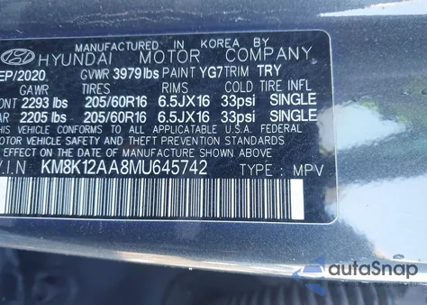 2021 Hyundai Kona Se z USA, uszkodzony, nr VIN KM8K12AA8MU645742